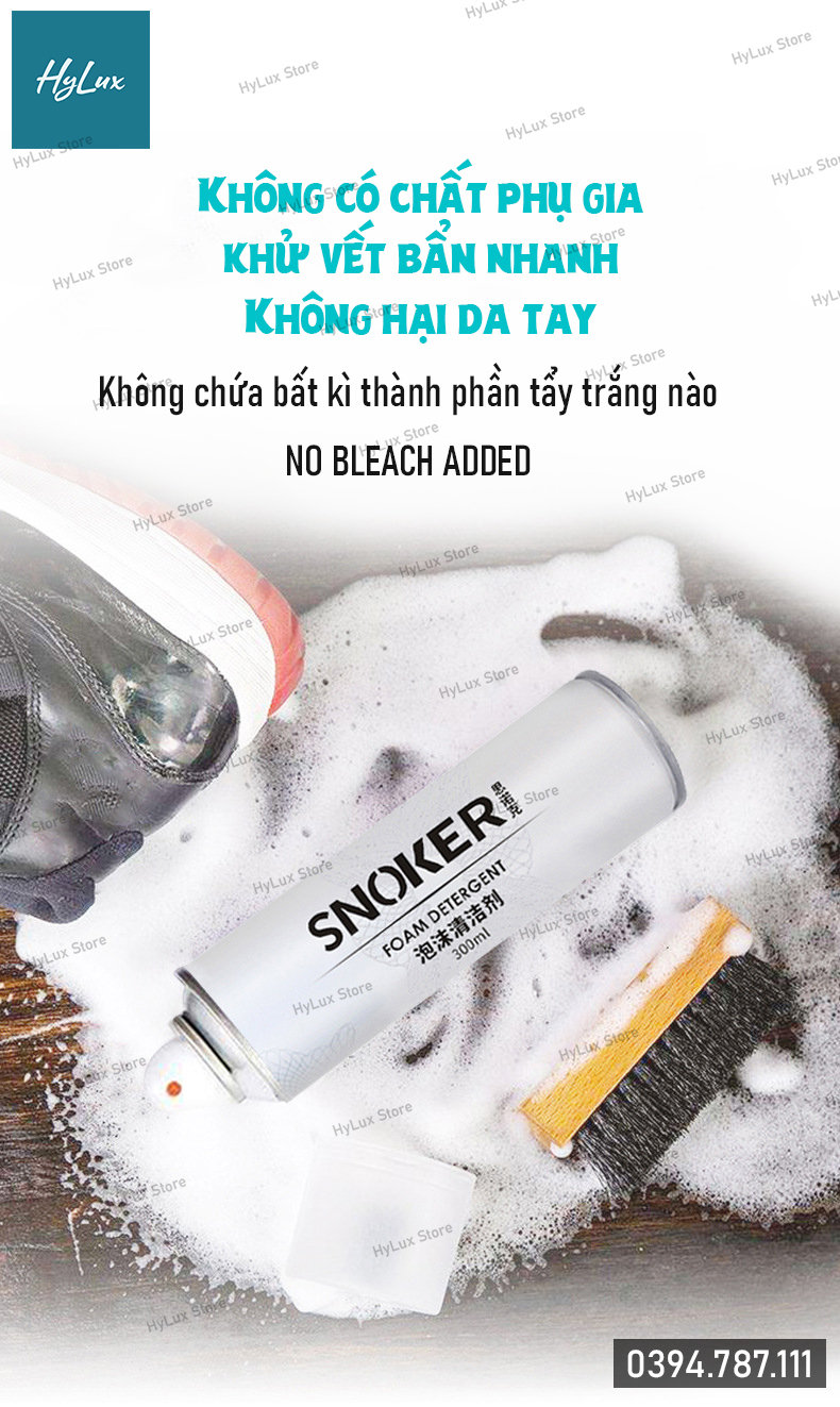 Chai xịt bọt tuyết vệ sinh, làm sạch, tẩy trắng giày cao cấp Snoker