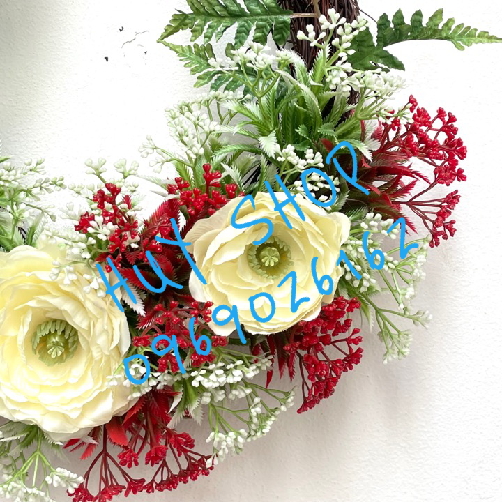 Vòng Nguyệt Quế Hoa TRÀ NỞ Vải  trang trí treo tường