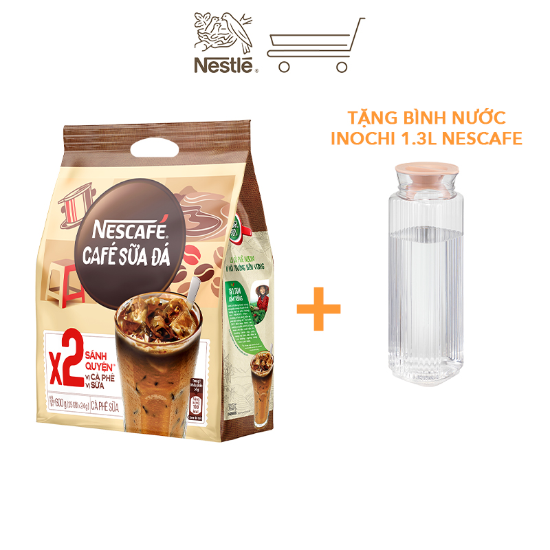 [Tặng Bình nước Inochi 1.3L NESCAFE] Cà phê hòa tan Nescafé - CÀ PHÊ SỮA ĐÁ (bịch 25 gói x 24g)