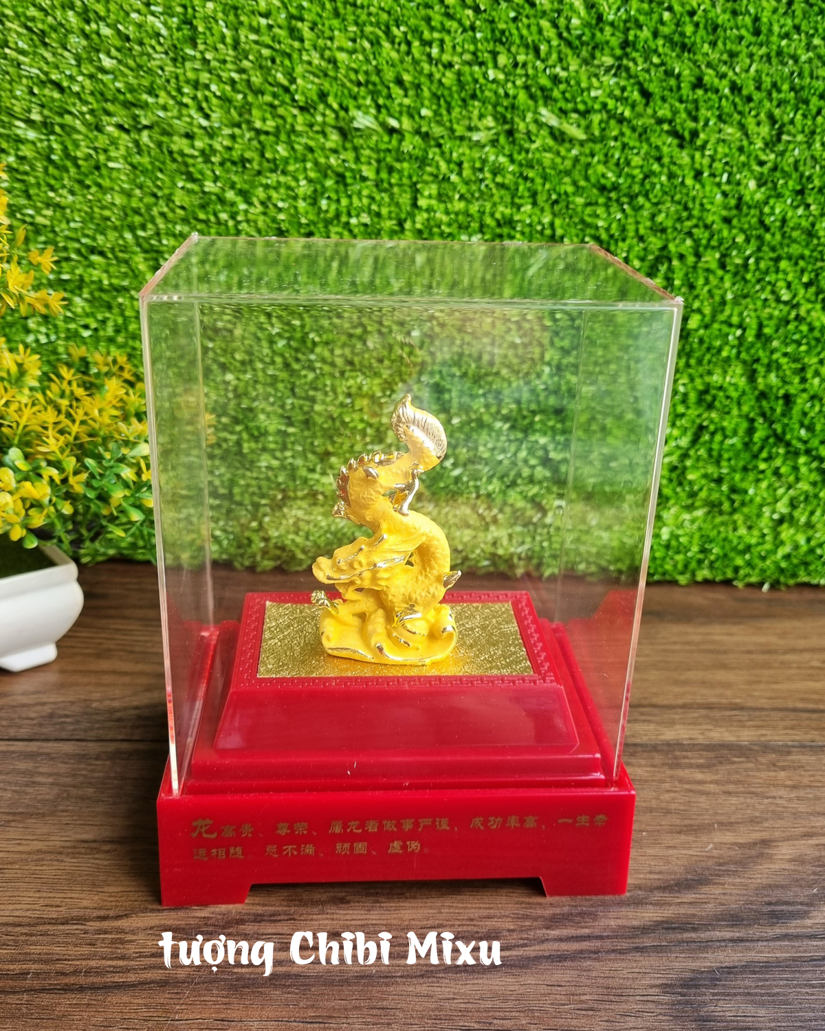 Tượng Rồng phủ cát vàng may mắn trong lồng kính mica Giàu có Quà tặng Đồ trang trí