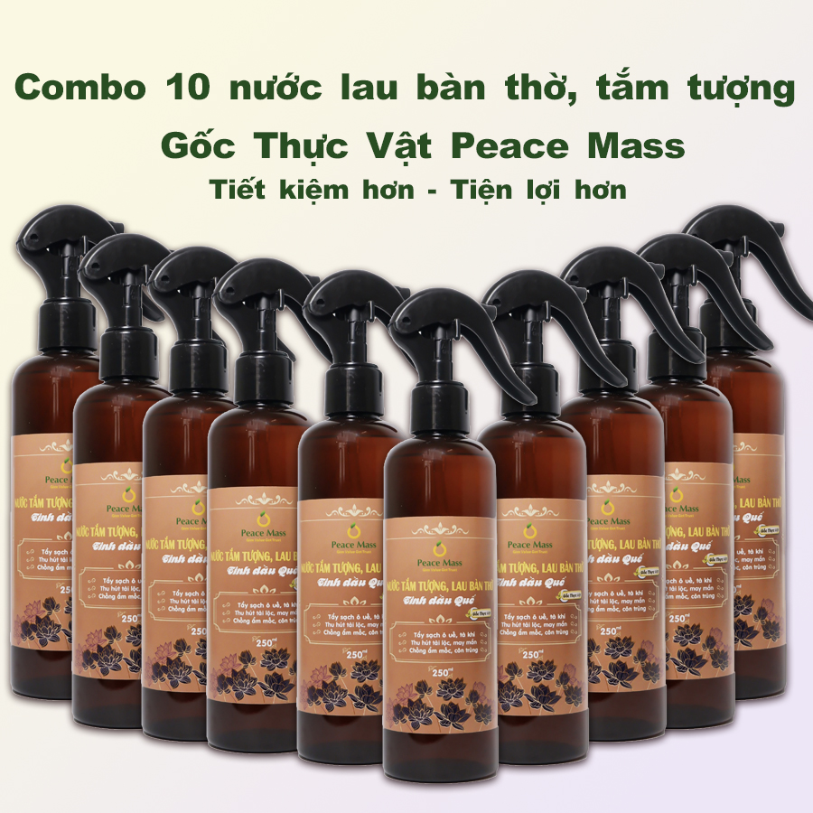 LBT3 Combo 10 nước tắm tượng, lau bàn thờ Tinh dầu Quế 250ml Gốc Thực Vật Peace Mass