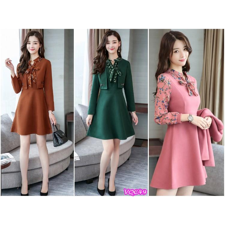 Set áo vest đầm xoè tay phối voan hoa WB33