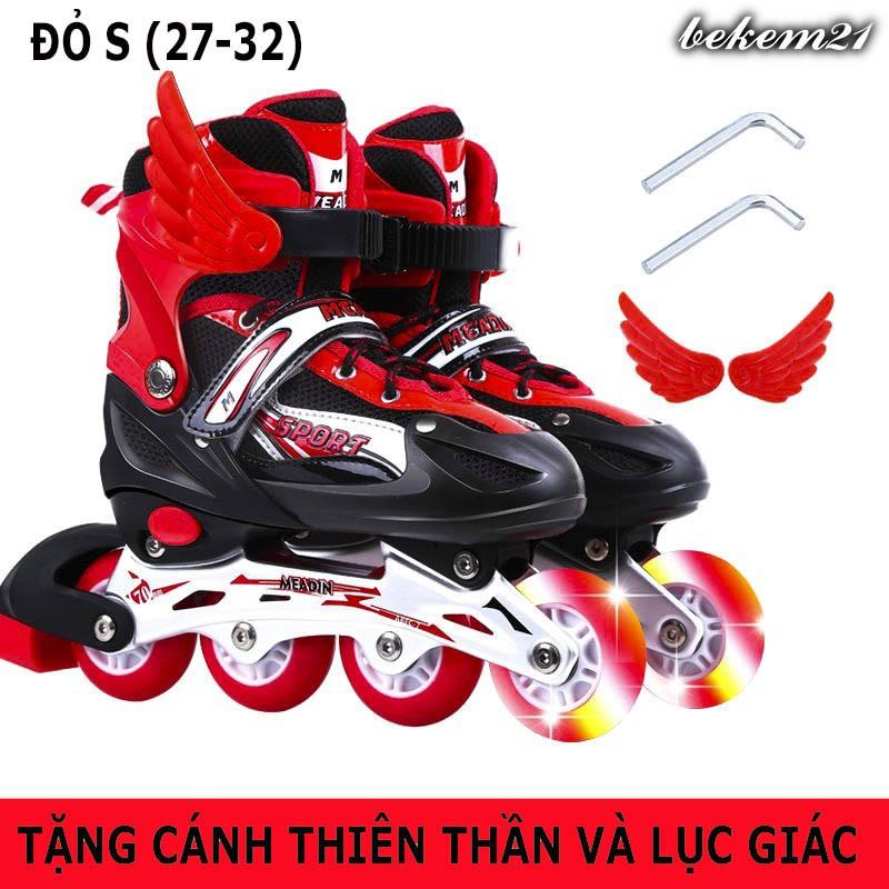 Giày patin trượt Sport cao cấp dành cho trẻ em người lớn có thể điều chỉnh to nhỏ mẫu mới 2020 sáng 4 hàng bánh