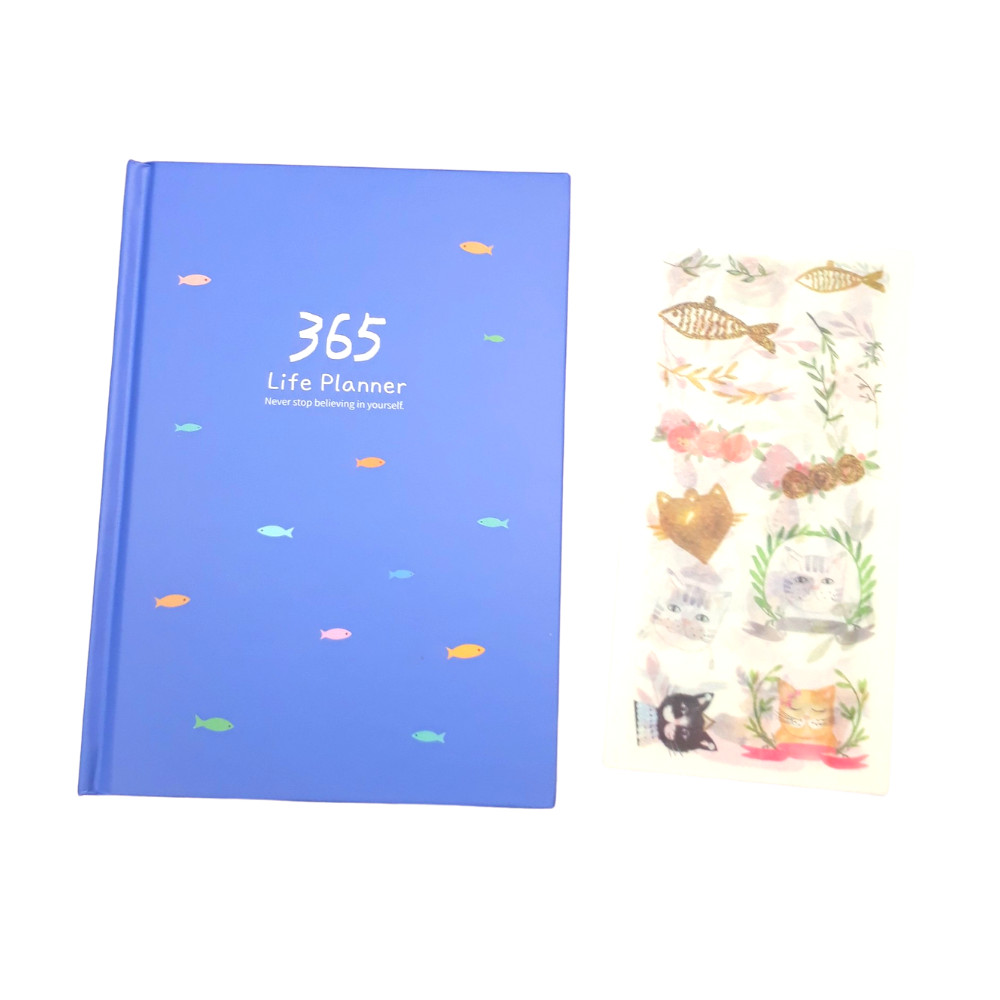 Sổ Kế Hoạch Nhật Ký 365 Ngày Life Planner Xanh Dương Kèm Bộ 6 Tấm Sticker Trang Trí Mẫu Ngẫu Nhiên