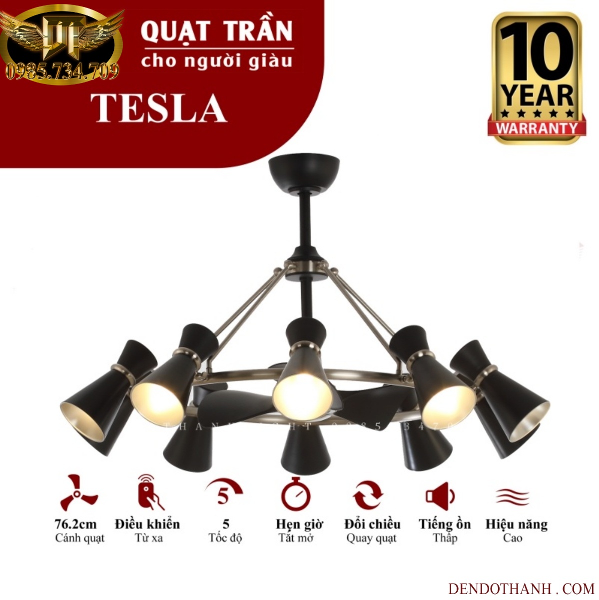 Quạt trần MR VŨ mẫu TESLA hiệu quạt trần cho người giàu quạt phong cách bắc âu hiện đại QTD