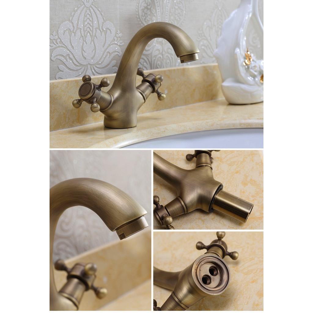 Vòi thân thấp nóng lạnh đồng thau cổ điển cao cấp