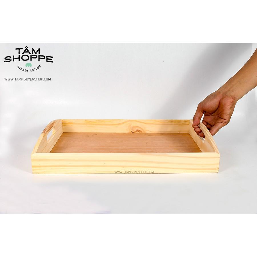 Khay gỗ để trà bánh 2 quai gỗ Bigsize màu tự nhiên