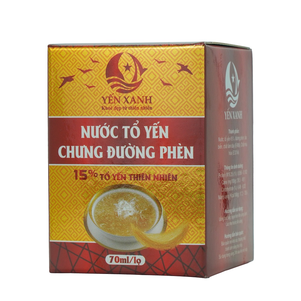 Nước tổ yến sào chưng đường phèn cap cấp 15% yến - Yến Xanh - Hộp 1 lọ x 70ml