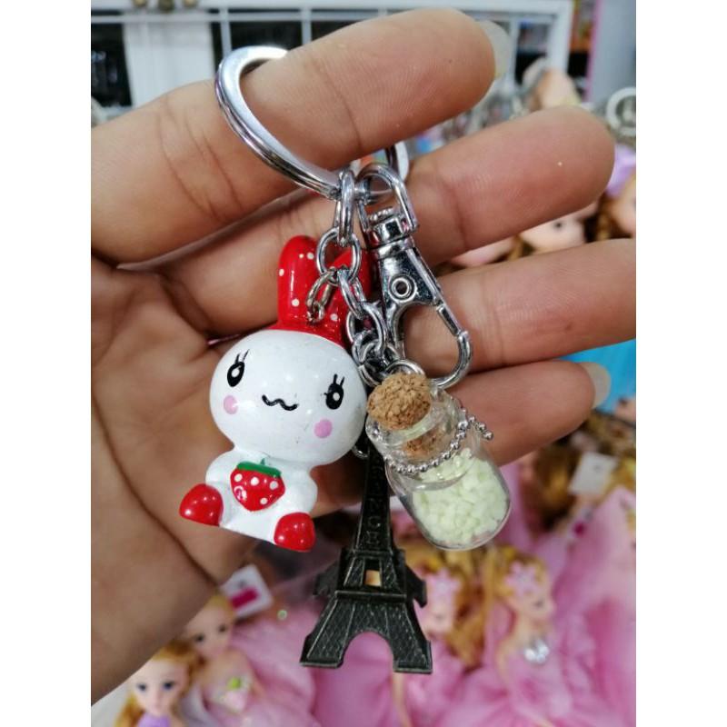 MÓC KHÓA THỎ CUTE GẮN LỌ DẠ QUANG, MÔ HÌNH THÁP EIFFEL, CHÌA KHOÁ