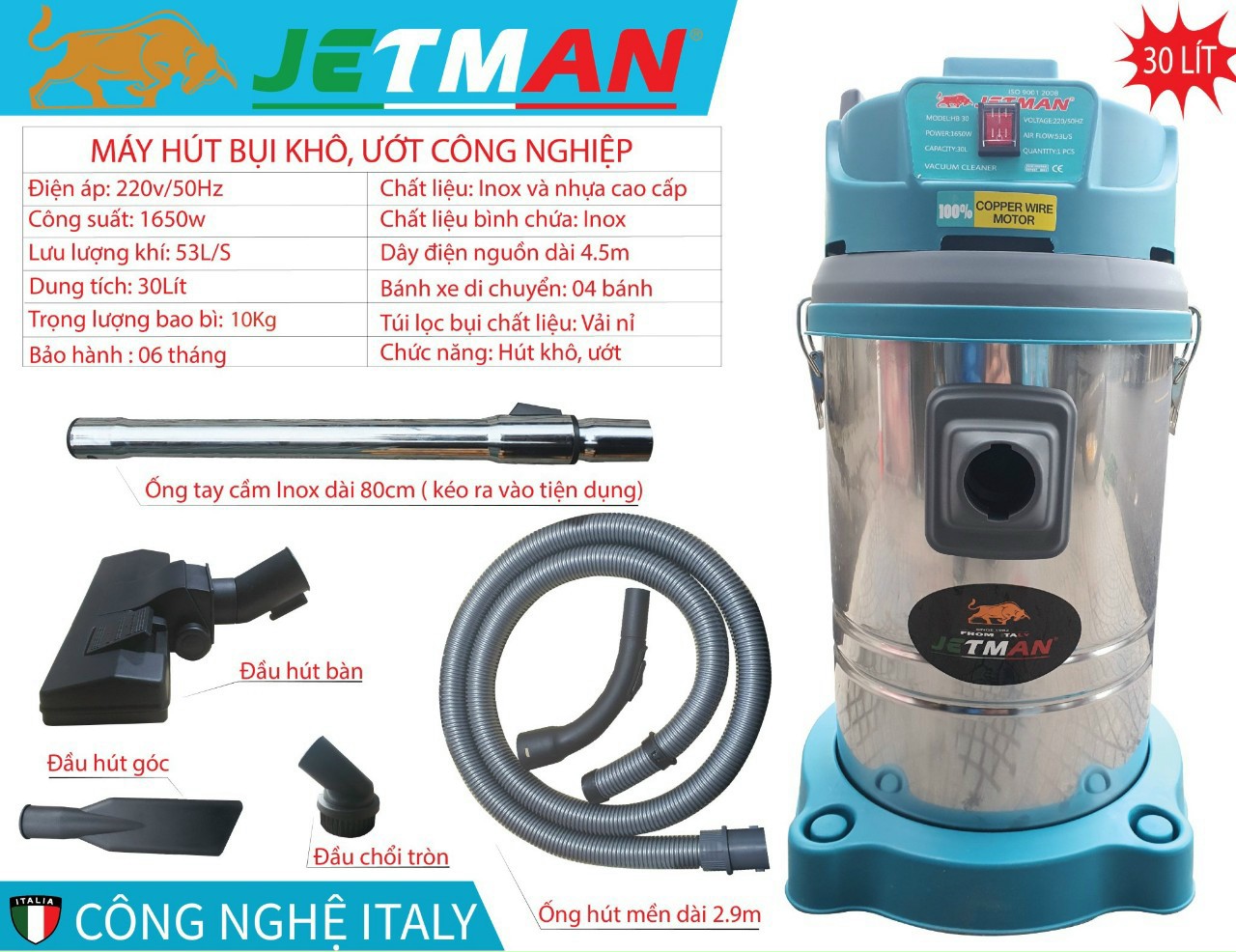 Máy Hút Bụi Công Nghiệp Jetman 25L+30L+40L Hàng chính hãng 100%  (Bảo hành 1 năm)