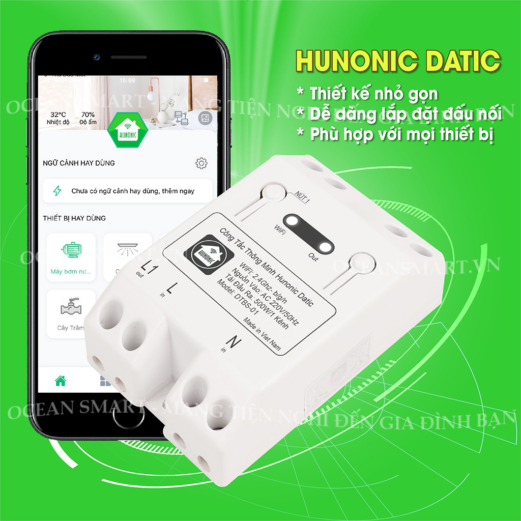 Công Tắc Cảm Ứng Wifi Thông Minh Hunonic, Giá Rẻ, Hẹn Giờ, Điều Khiển Từ Xa Qua Điện Thoại