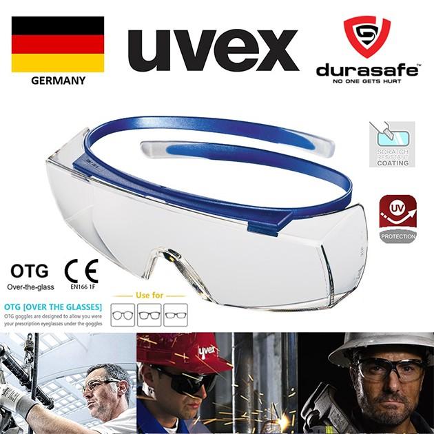 Kính Uvex 9169260 Super Over-the-Glass (OTG) Safety Glasses Blue Frame Clear Optidur NC/Hi-Res Len (Anti-Fog, anti-scrat