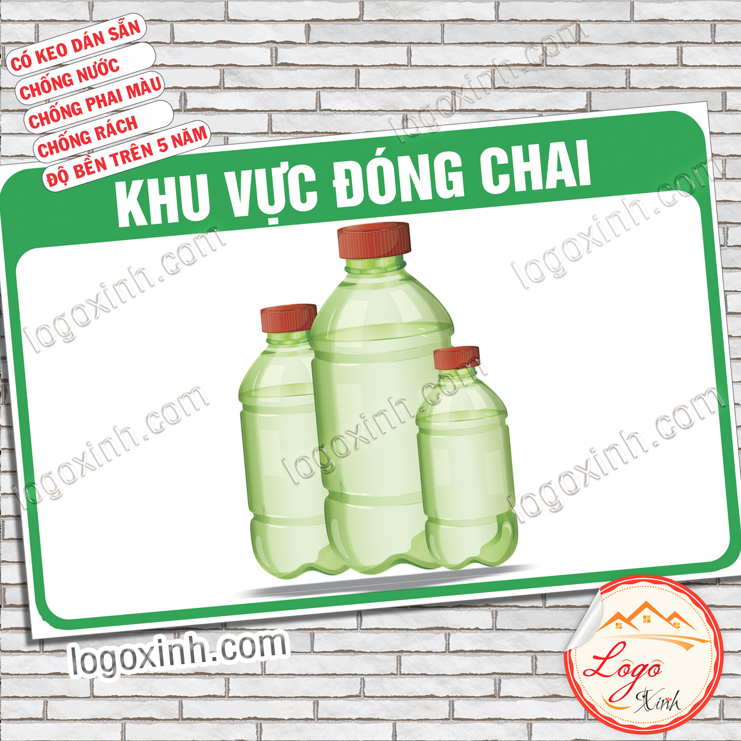 Logo Tem Sticker Khu Vực Đóng Chai, Chất Liệu Decal Dán Sẵn Chống Nước Tuyệt Đối