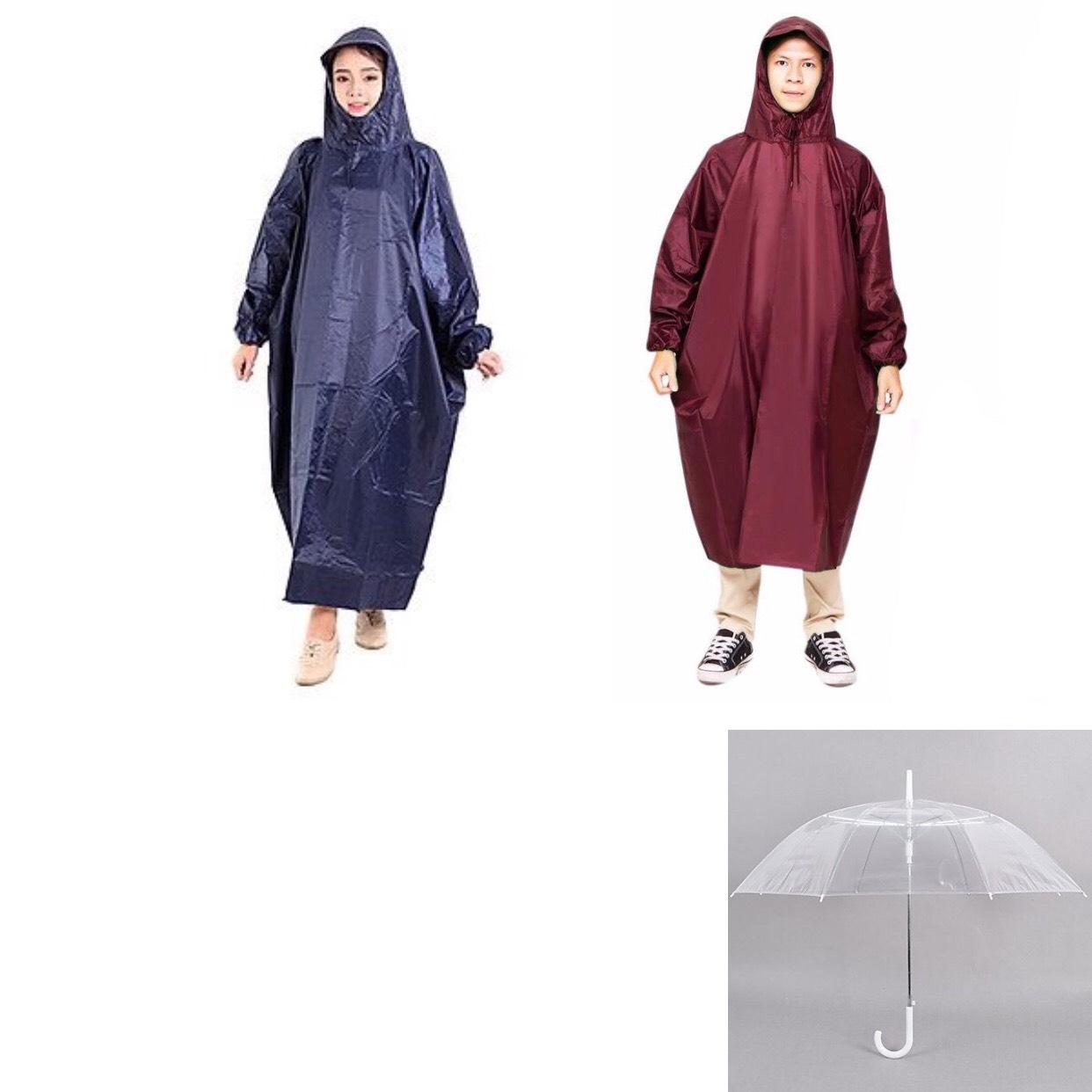 COMBO 2 Áo Mưa Bit Trơn 1 Màu TL Phù Hợp Cho Cả Nam Và Nữ - Tặng 1 dù  trong suốt đi mưa