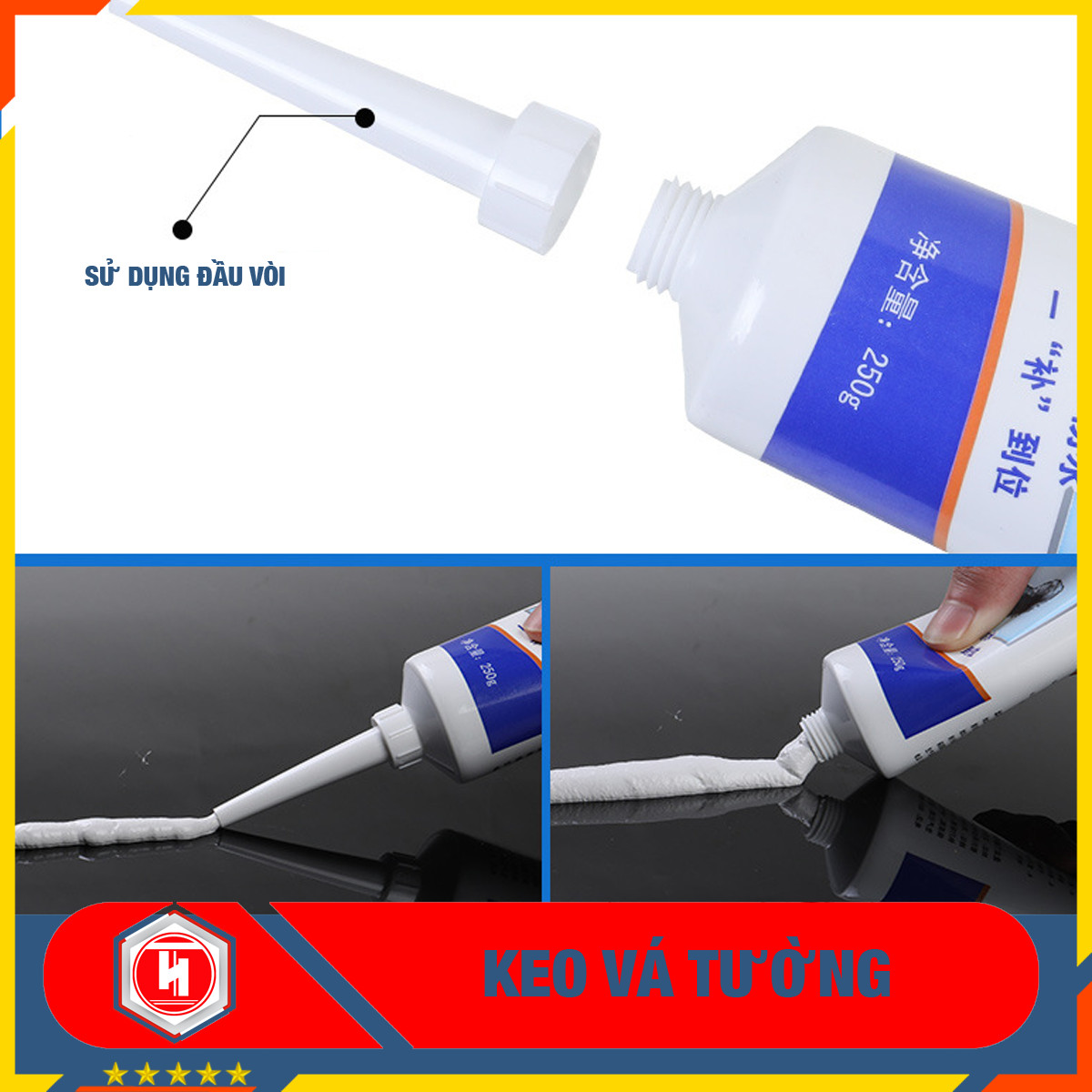 Tuýp keo vá tường siêu tốc 250G-Keo trám vá tường bị bong tróc, nứt, trầy xước, đóng đinh và vết bẩn...