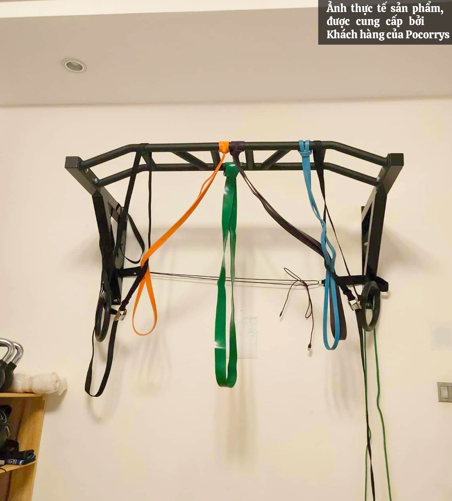 Xà đơn gắn tường, nhiều tay nắm, Xà đa thanh uốn, Pull up bar Pocorrys PM-01, Màu đen