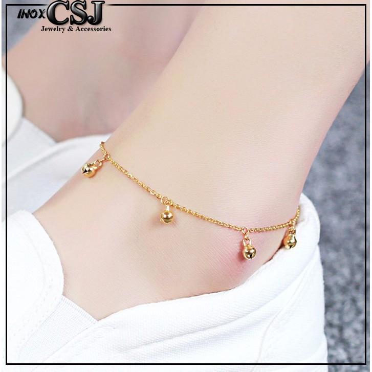 Lắc chân chuông titan màu vàng tươi siêu đẹp, bền màu, hợp thời trang