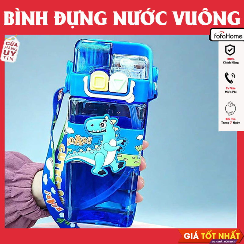 Bình Nước Nhựa Hình Vuông Cỡ Lớn 520ml Có Ống Hút Tiện Dụng Cho Học Sinh Tiểu Học Giao Hình Ngẫu Nhiên