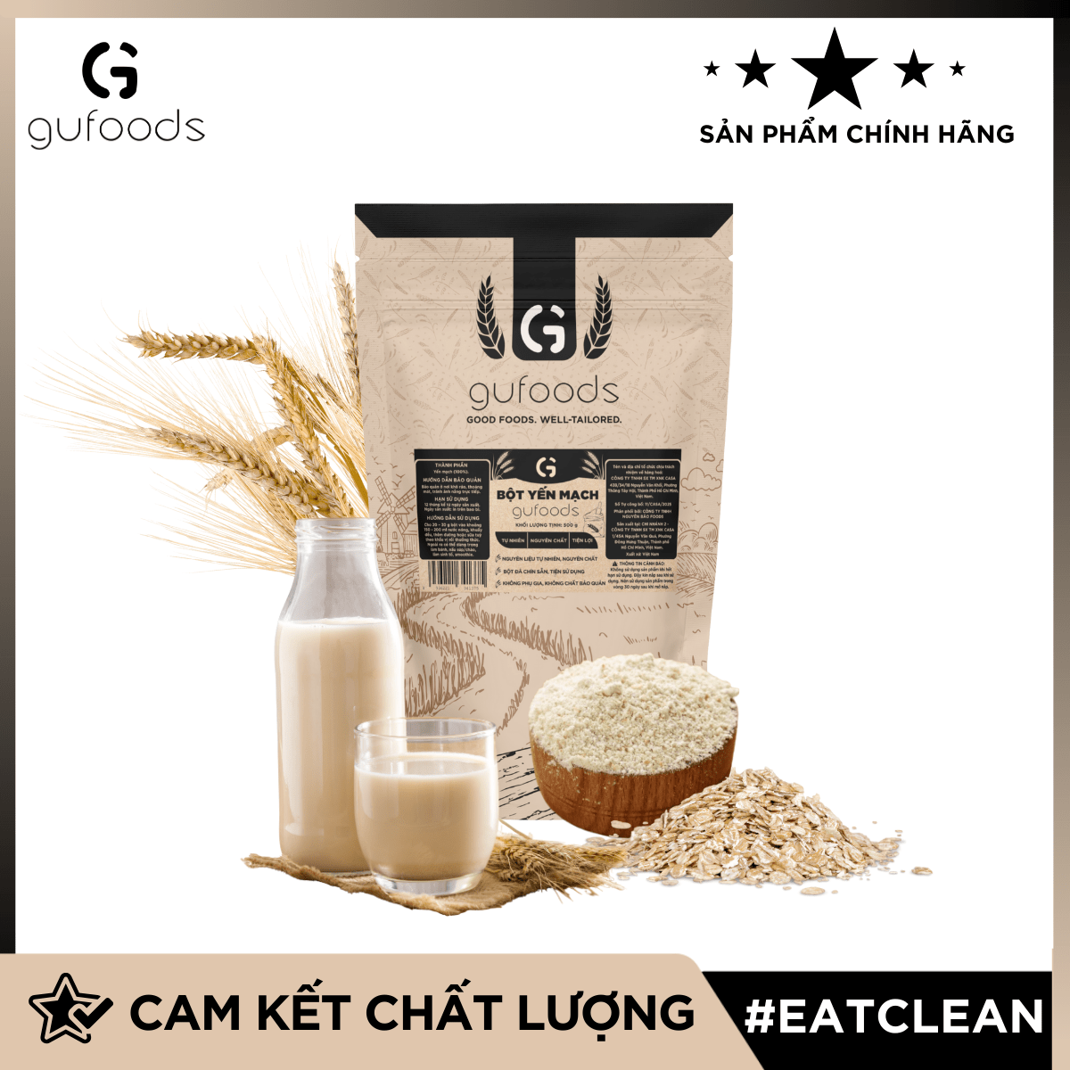 Bột Yến mạch ăn liền GUfoods (túi 500g) - Nguyên liệu nhập khẩu, Bột đã chín, Giàu chất xơ &amp; protein thực vật, Tốt cho sức khoẻ, Ăn kiêng, Healthy, Tập gym, Eat clean