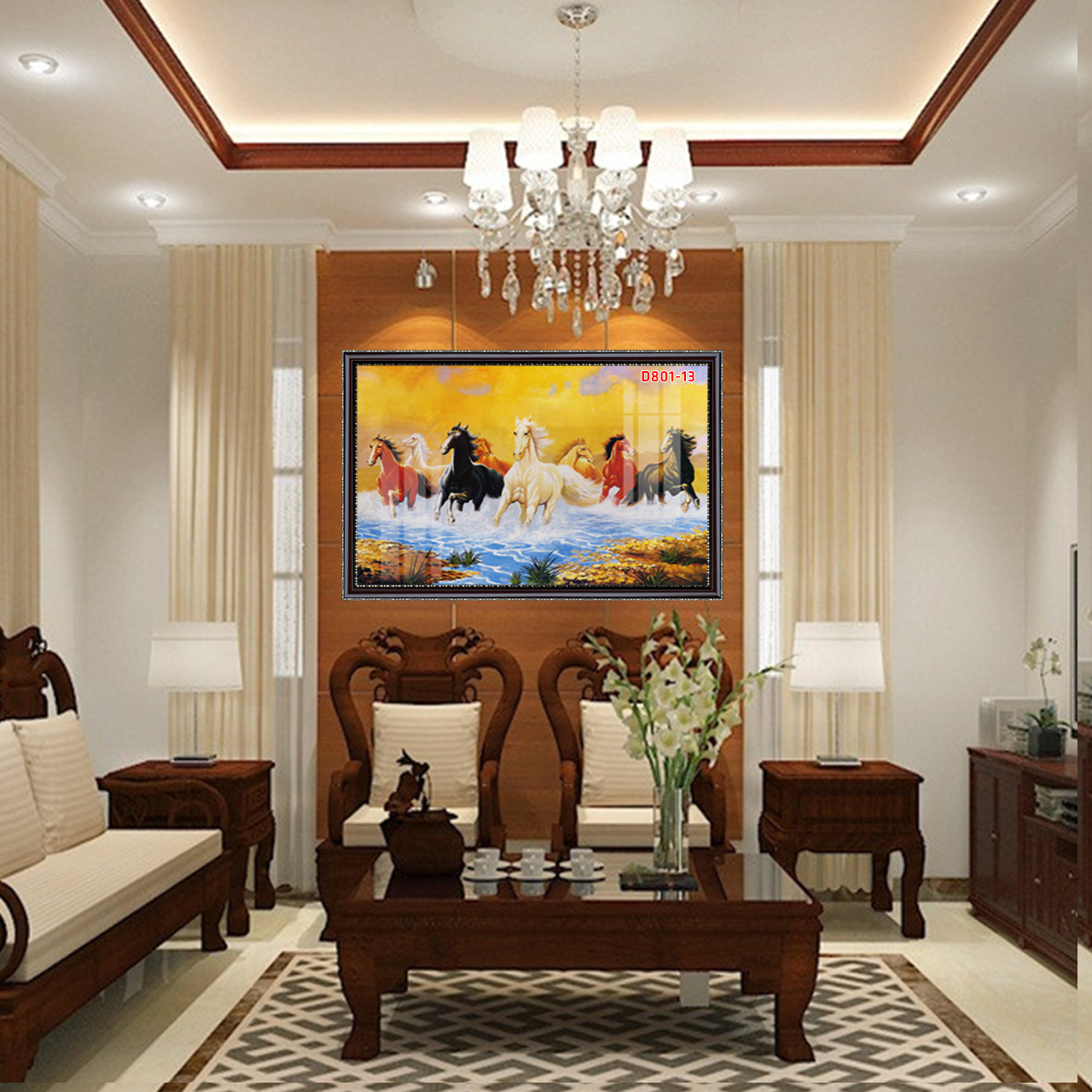 D801 01 Tranh kính bát mã phi nước đại