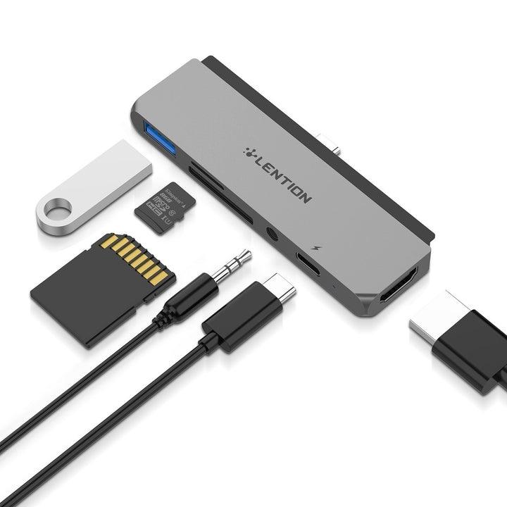 Hub USB C 6 trong 1 LENTION CS17 Cho iPad Pro với HDMI, Type A 3.0, SD/TF, PD, Aux - Hàng chính hãng