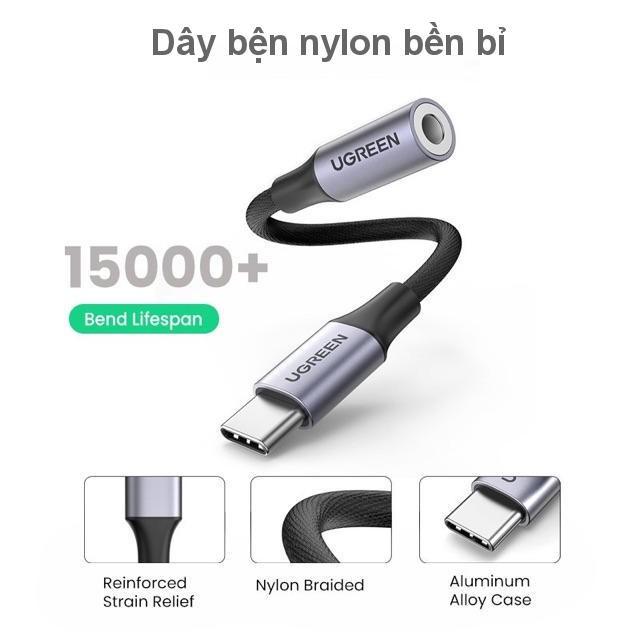 Dây giắc chuyển đổi cổng USB type C sang giắc cắm 3.5mm có chip DAC dài 10cm cao cấp UGREEN 80154 - Hàng chính hãng