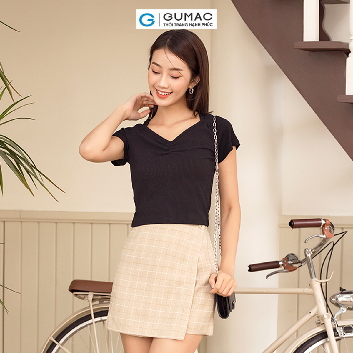 Quần caro giả váy thanh lịch trẻ trung thời trang GUMAC QD06024