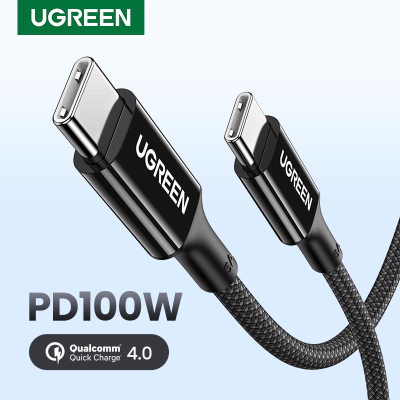 Ugreen UG15277US557TK 2m 100W c-c hỗ trợ QC4.0 5A Cáp sạc nhanh - truyền dữ liệu 2 đầu USB-C dây bọc dù Màu Đen - HÀNG CHÍNH HÃNG