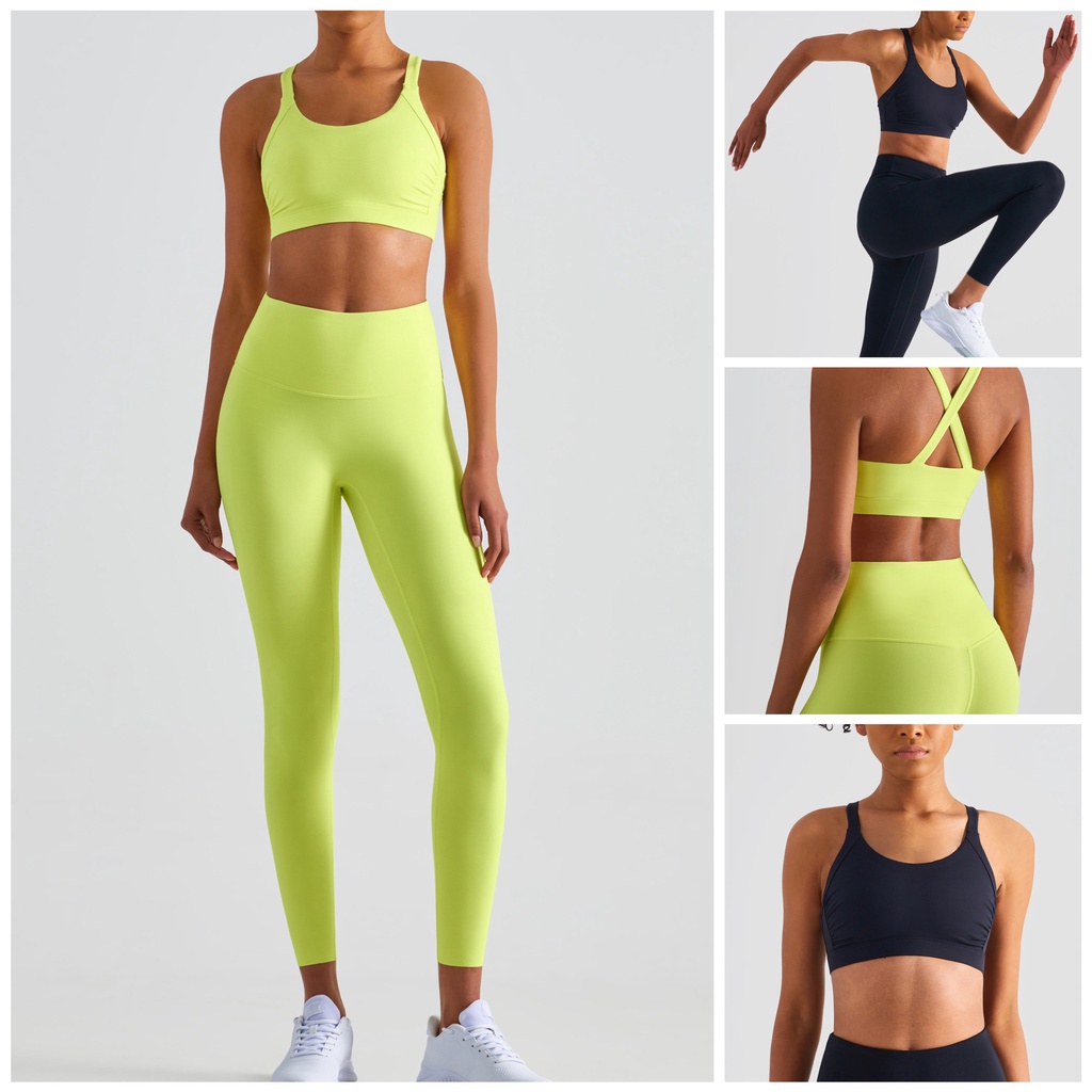 Set đồ nữ tập yoga tập gym PYM SPORT áo Bra và quần legging dài chất liệu vải spandex lulu cao cấp - BR036 + L039