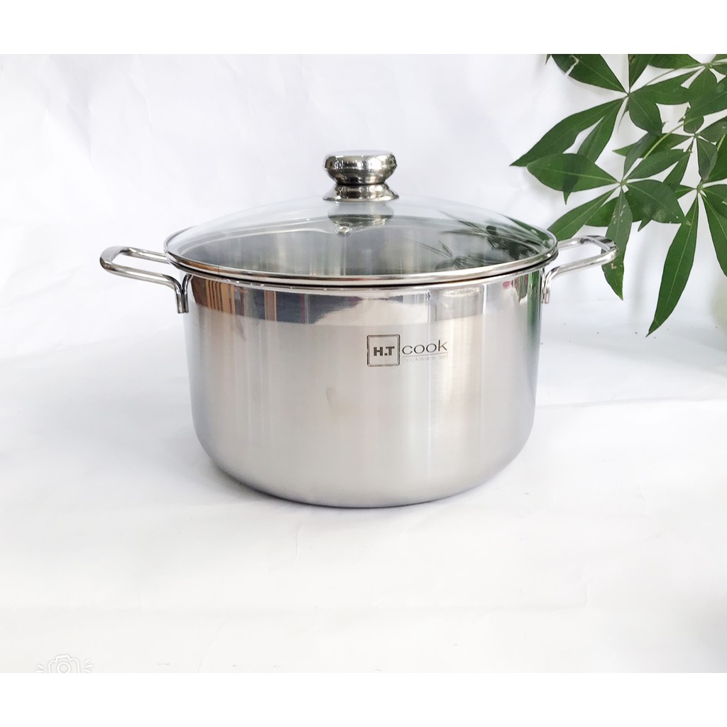 Bộ nồi xửng hấp 1 đáy từ inox 430 H.T cook nắp kính 28cm , tặng 2 vá canh