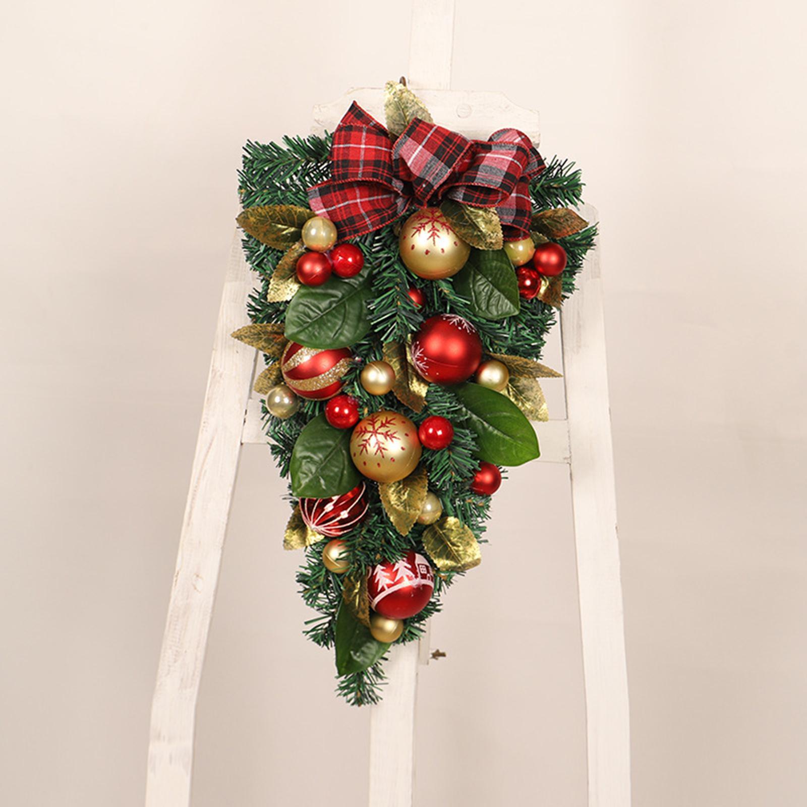 Artificial Christmas Teardrop Swag Ball Door Hanging Garland Greenery, Window Scene Photo Props Ornament, Fireplace Xmas Tree Wreath
