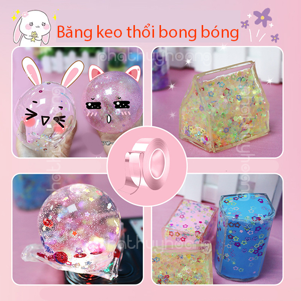 Băng keo thổi bong bóng hot trend 50 cm giá rẻ tặng kèm charm , băng keo nano thổi bong bóng đồ chơi ma thuật trang trí thủ công cute , keo thổi bong bóng dễ làm