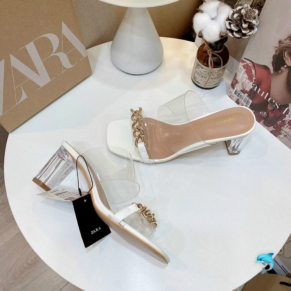 Dép Guốc nữ quai trong tag xích, gót 7 phân