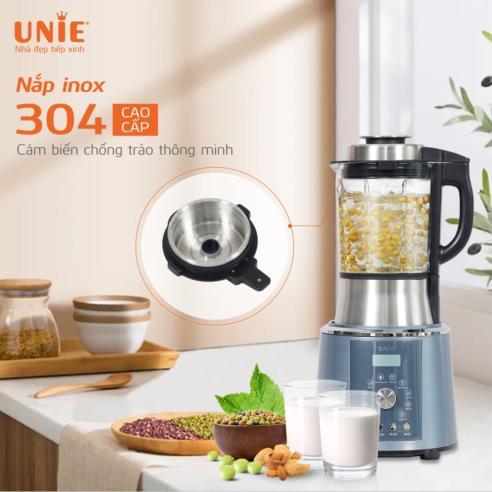 Máy Làm Sữa Hạt Xay Nấu Đa Năng UNIE V1S 9 Chế Độ Nấu Tiêu Chuẩn Đức Công Suất 1800W Dung Tích 1750 ML- Hàng Chính Hãng