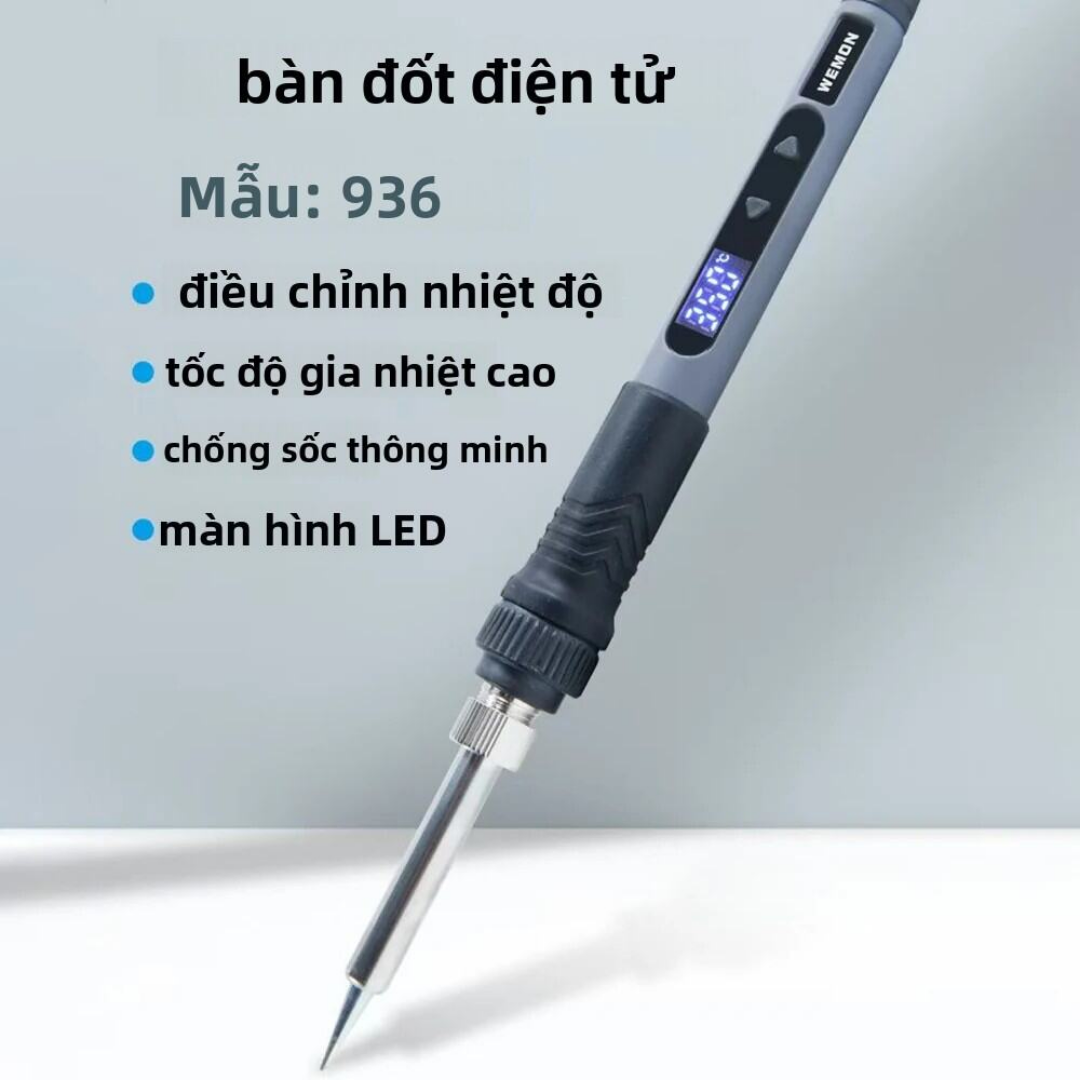 Mỏ Hàn Cầm Tay Công Suất 90W, Tối Đa 550 Độ C, Gia Nhiệt Nhanh WEMON 936 - Hàng Nhập Khẩu