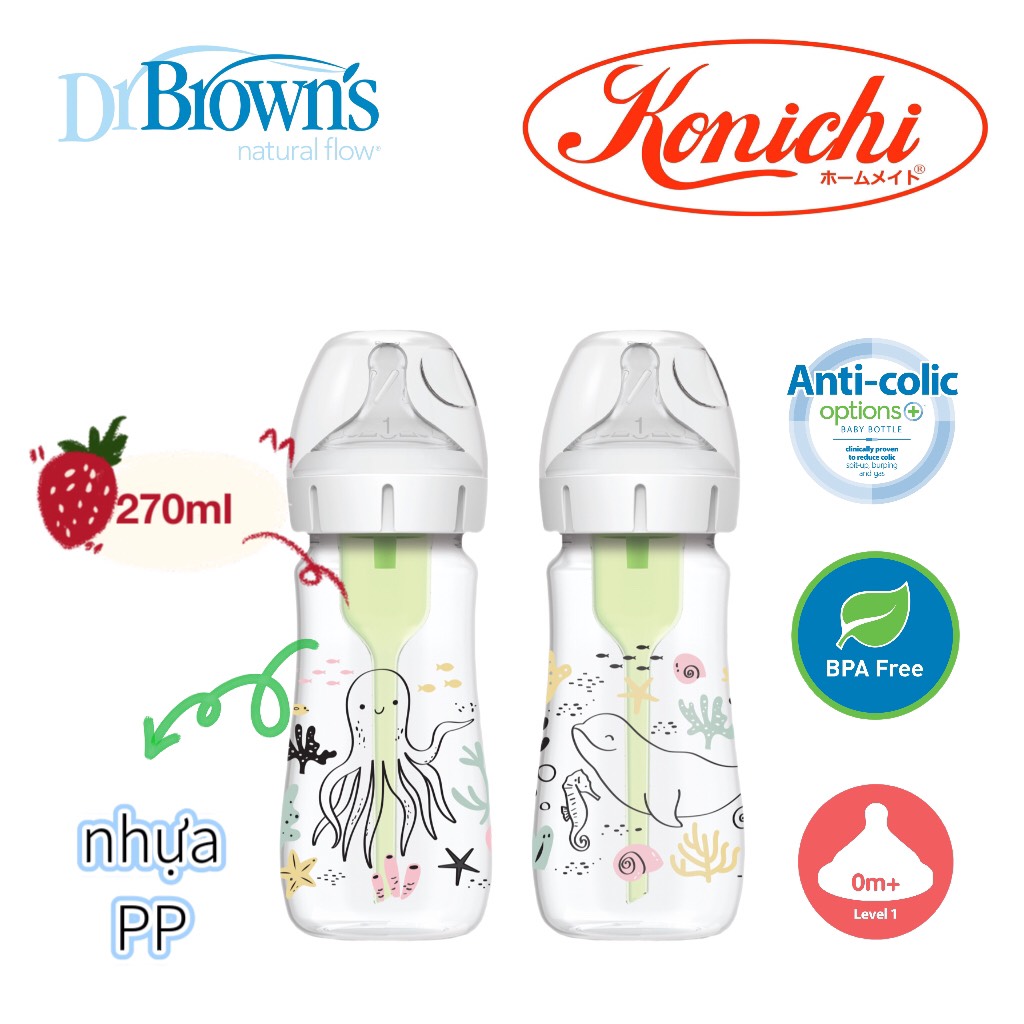Combo 2 bình sữa Dr.Brown's Options Plus cổ rộng 270ml