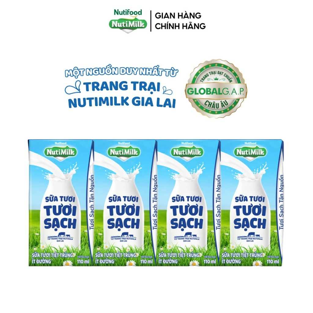 Thùng Sữa Tươi Tươi Sạch Nutimilk ít đường 110ml (Hộp 110ml x 48)