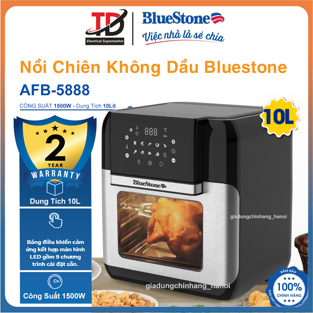 Nồi Chiên Không Dầu Điện Tử Bluestone AFB-5888, Dung Tích 10Lit, Hàng Chính Hãng