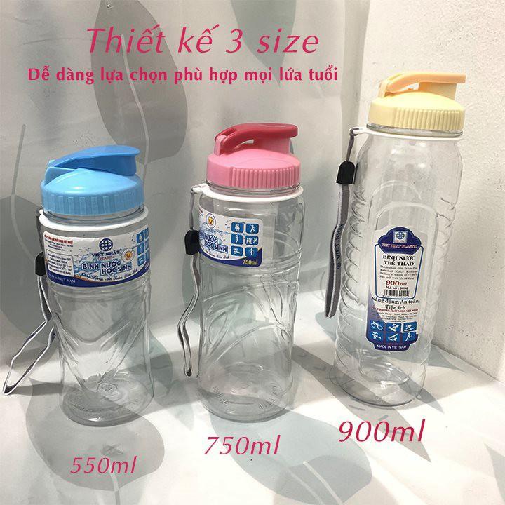 Bình nước học sinh Việt Nhật 550ml,750ml,900ml –Bình nước thể thao có quai dù treo