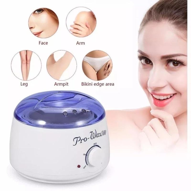 [Tặng Kèm Que Silicon Và Que Gỗ]Combo Nồi Nấu Sáp Wax Lông Nóng Pro Wax 100,Sáp Wax Lông,Mỡ Trăn