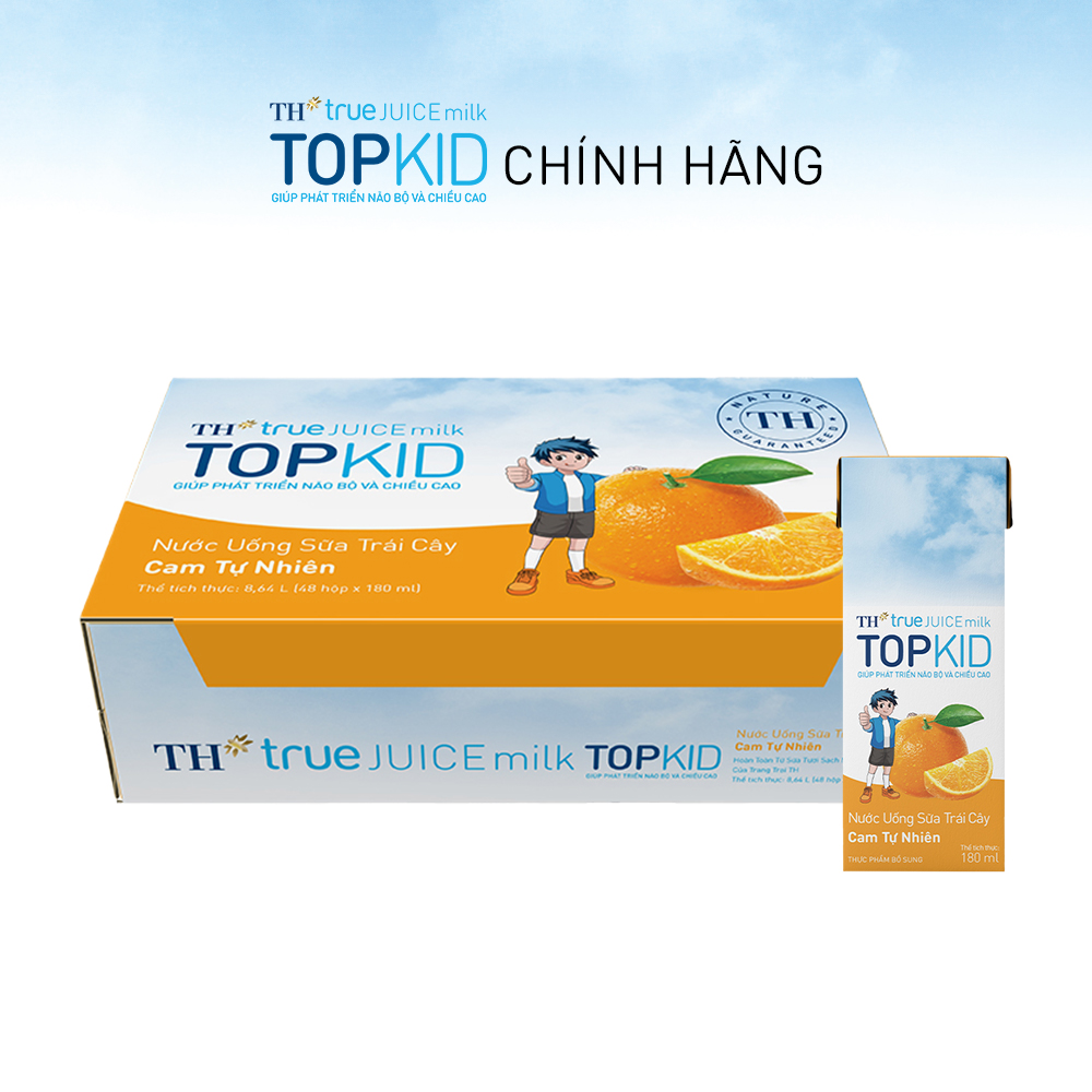 Thùng 48 hộp sữa trái cây TOPKID hương cam tự nhiên TH True Juice Milk 180ml (180ml x 48)