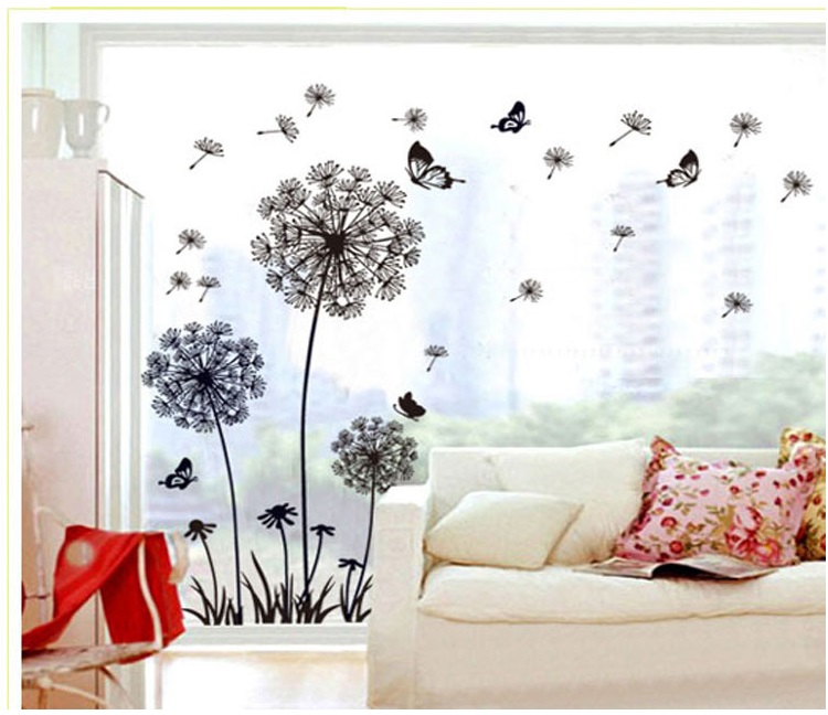 Decal dán tường Hoa bồ công anh đen AmyShop DH003 - 2 bộ