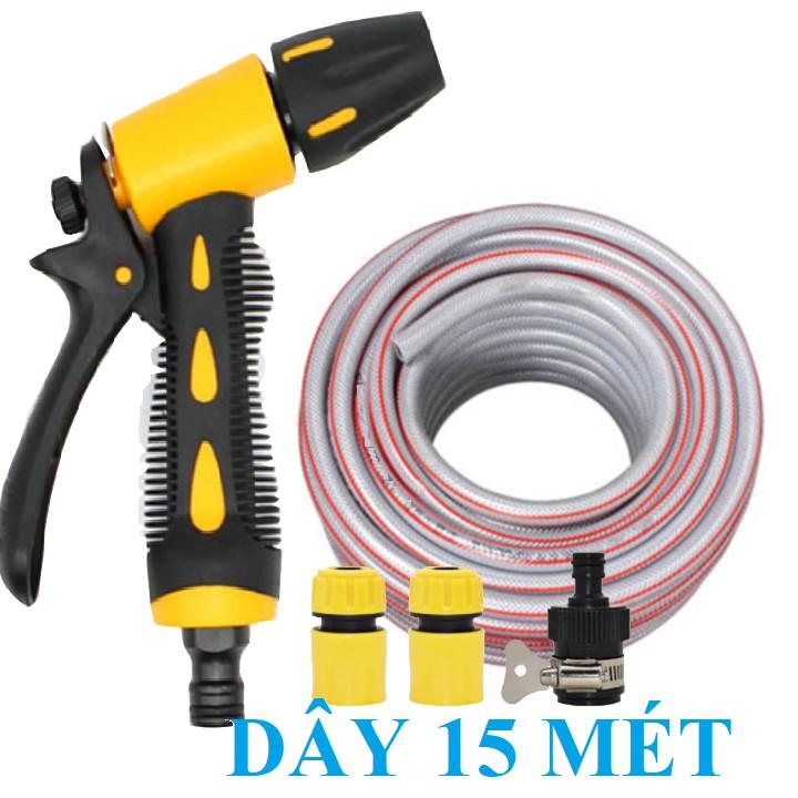 Bộ dây vòi xịt nước rửa xe, tưới cây . tăng áp 3 lần, loại 15m 206319 cút sập, nối đen