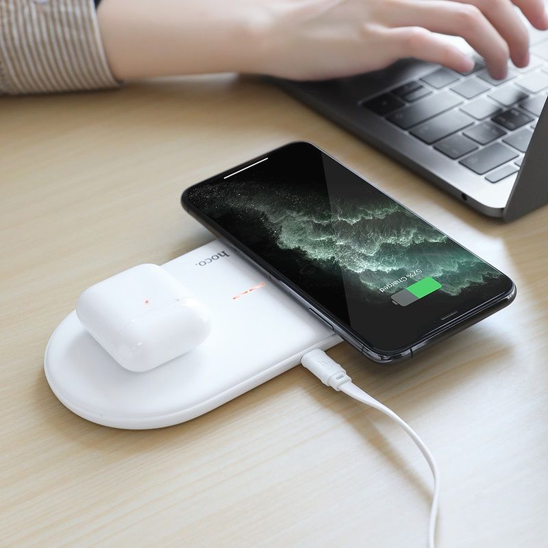 Đế sạc không dây Hoco CW23 10W 2 in 1 - dock sạc nhanh Qi cho iphone x 11 pro samsung andoird - hàng chính hãng