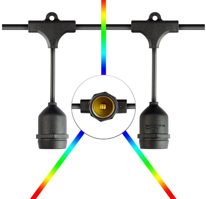 Dây đui đèn kín nước trang trí ngoài trời 7 mét 14 đui E27 hàng chính hãng.