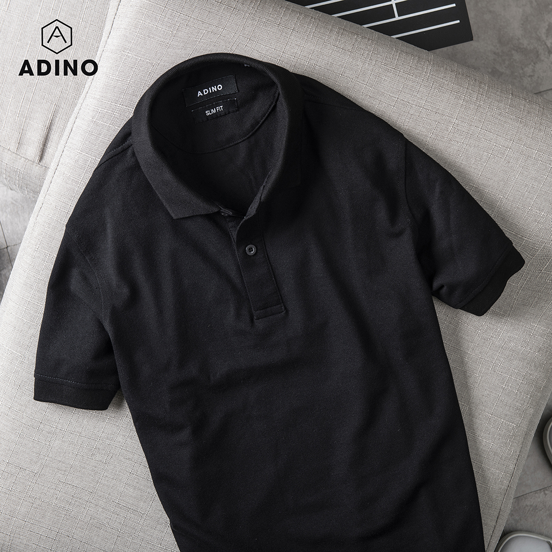 Hình ảnh Áo polo nam ADINO màu đen vải cotton co giãn thiết kế basic trẻ trung PL41