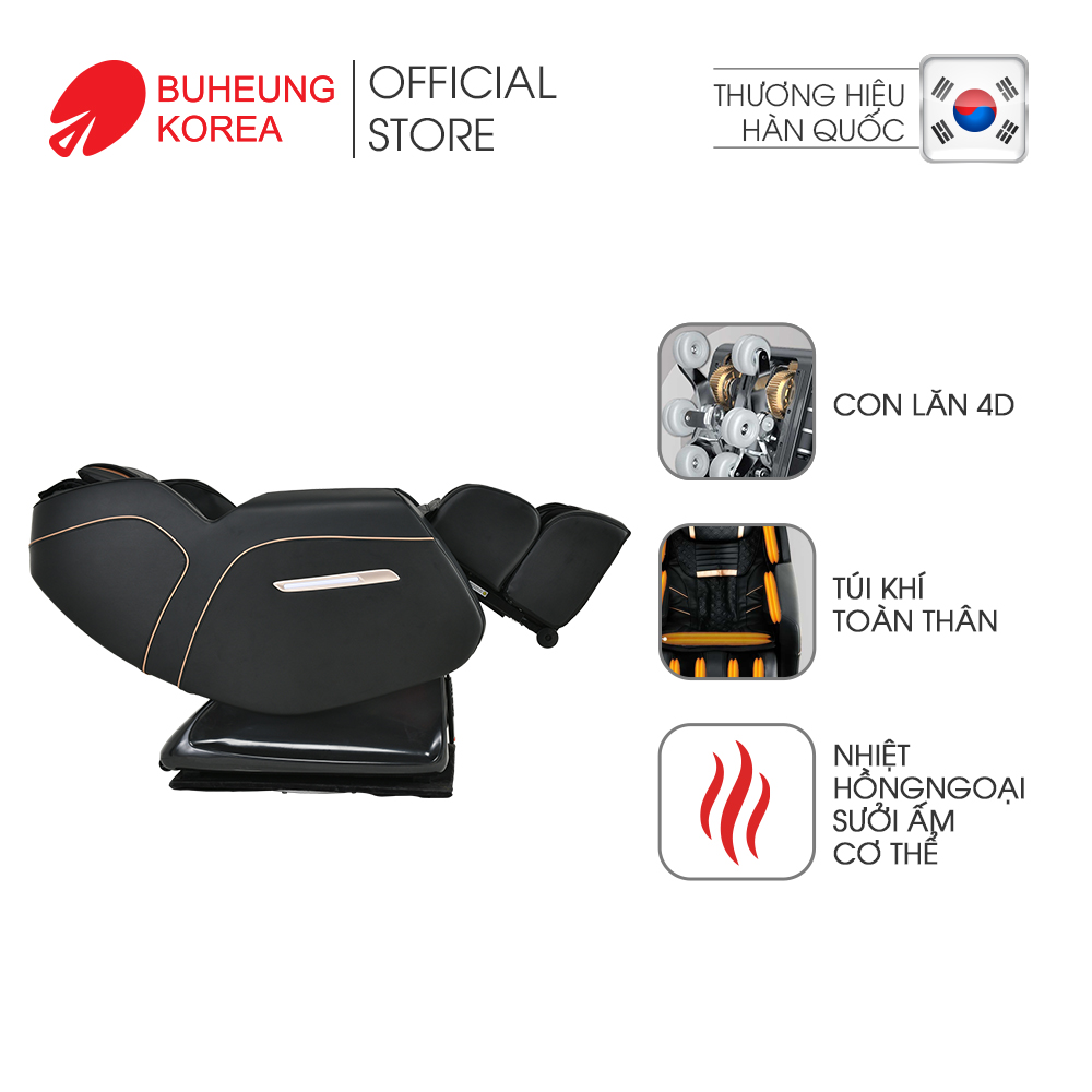 Ghế Massage tiêu chuẩn Buheung MK-5300, con lăn 4D, túi khí toàn thân, nhiệt hồng ngoại, bảo hành chính hãng