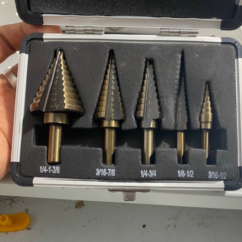 Bộ 5 mũ khoan tháp thép gió HSS mạ Coban bền khỏe, đa tầng, nón, bước tháp, dễ sử dụng, tiện lợi