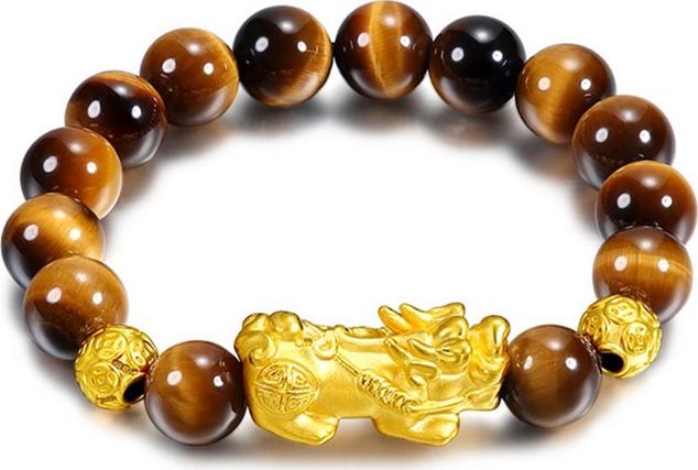 Lắc nam opal mắt hổ tự nhiên tỳ hưu bạc mạ vàng 24K