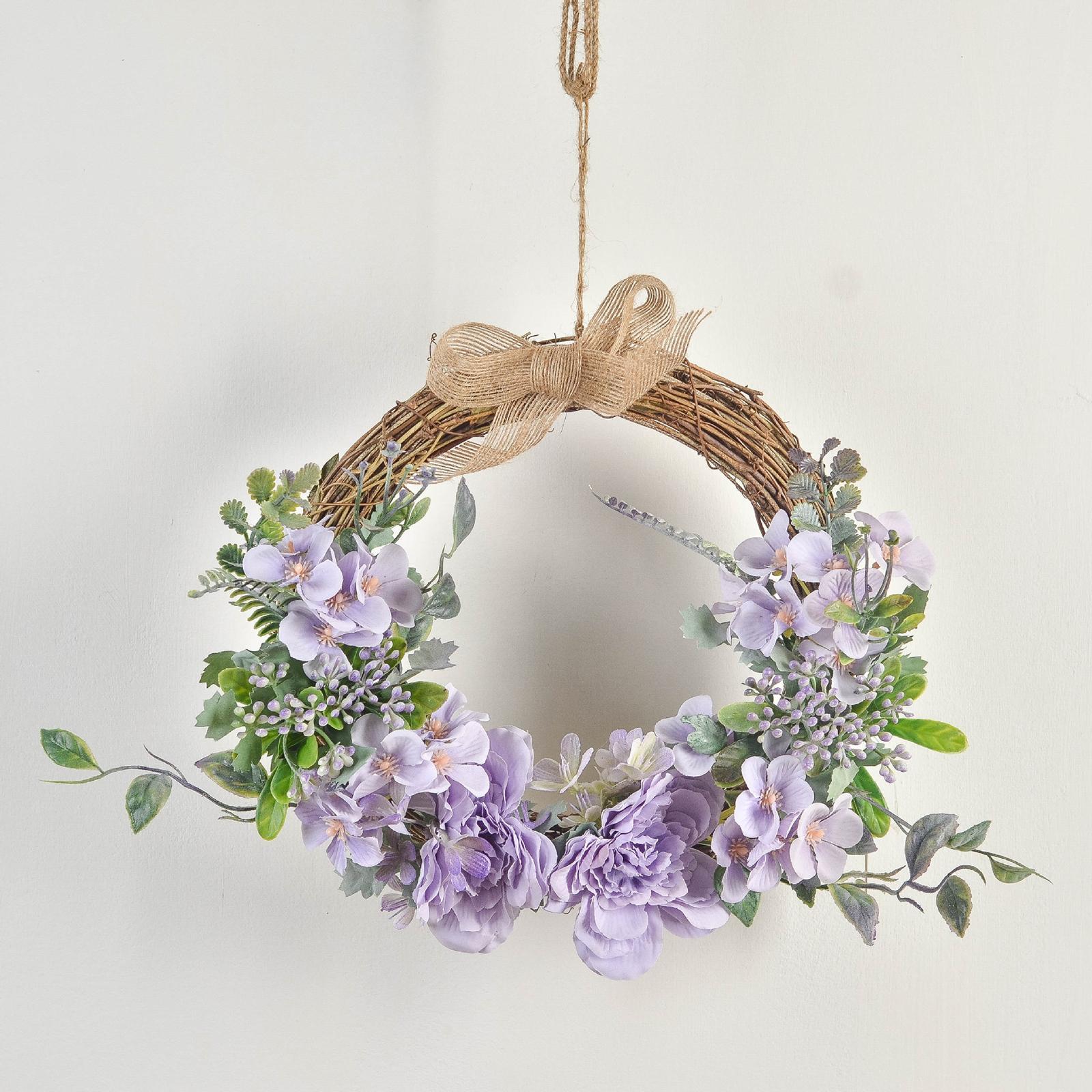 Flower Wreath Rattan Hoop Door Wall Hanging Garden Party Decor Ornament